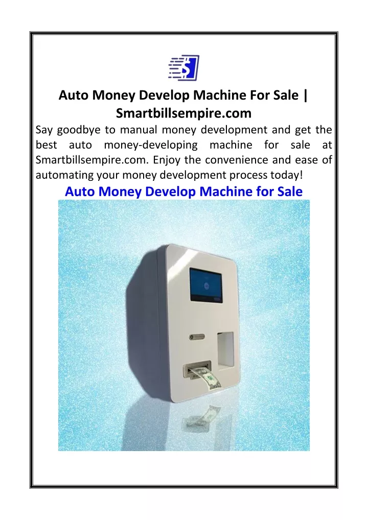 auto money develop machine for sale