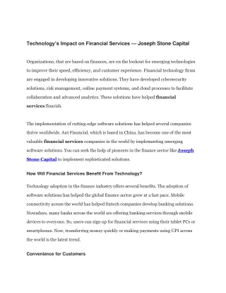 Technology’s Impact on Financial Services — Joseph Stone Capital