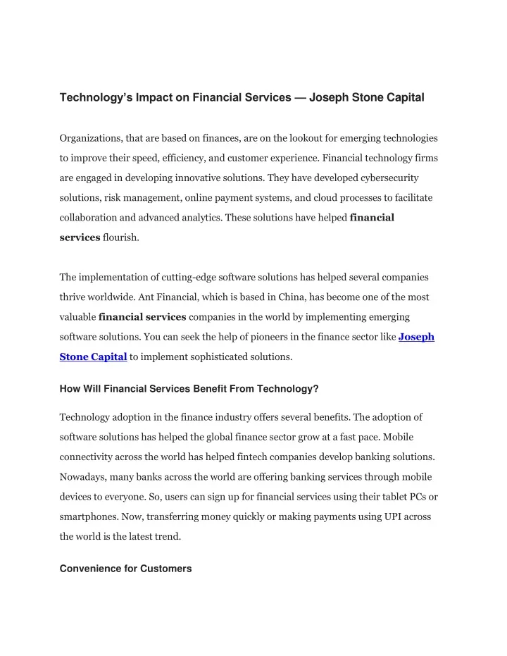 technology s impact on financial services joseph