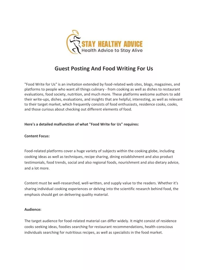 guest posting and food writing for us food write