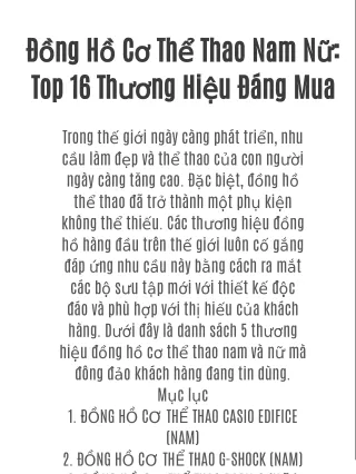 Đồng Hồ Cơ Thể Thao Nam Nữ: Top 16 Thương Hiệu Đáng Mua