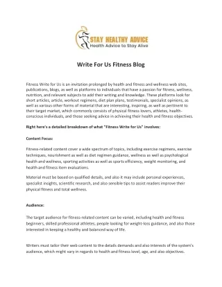 Write For Us Fitness and Health Blog