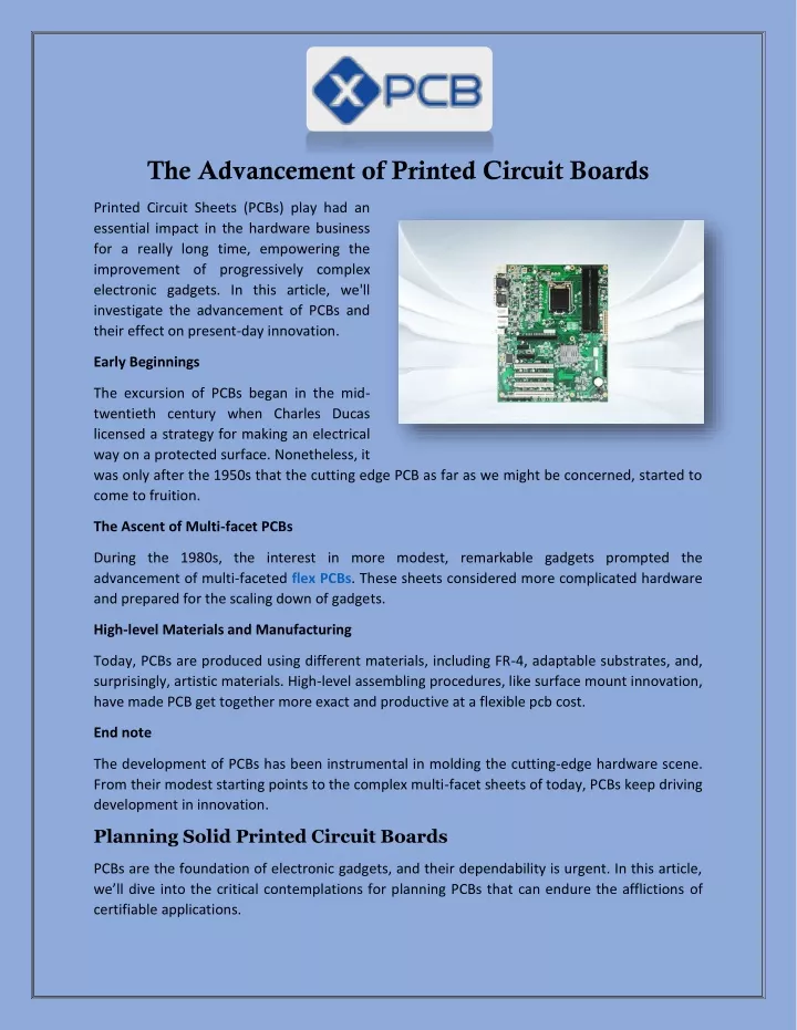 the advancement of printed circuit boards