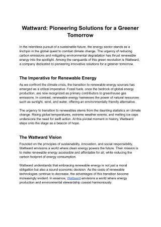 Wattward: Pioneering Solutions for a Greener Tomorrow