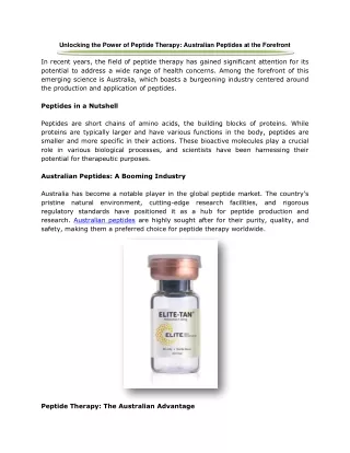 Unlocking the Power of Peptide Therapy: Australian Peptides at the Forefront