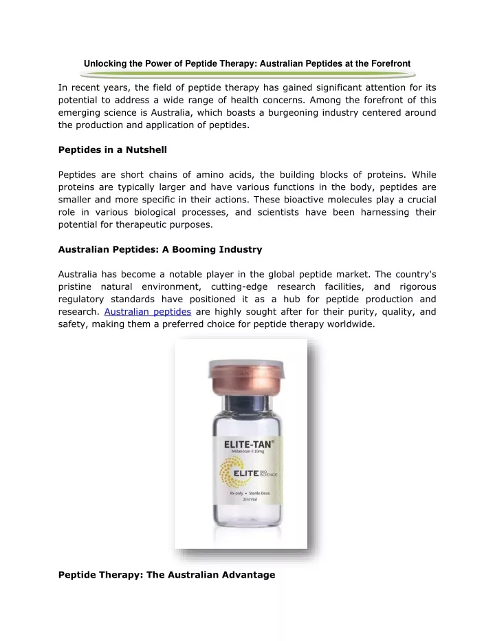 unlocking the power of peptide therapy australian