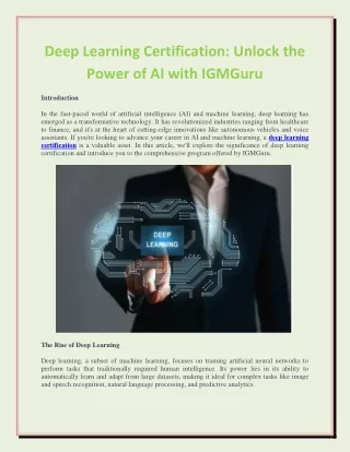 Deep Learning Certification: Unlock the Power of AI with IGMGuru