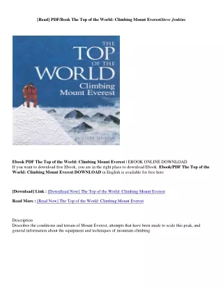 (PDF/ePub) The Top of the World: Climbing Mount Everest - Steve Jenkins The Top of the World: Climbing Mount Everest - S