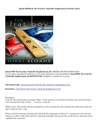 [PDF Download] The Frat Boy (Nashville Neighborhood, #4) - Nikki Sloane The Frat Boy (Nashville Neighborhood, #4) - Nikk