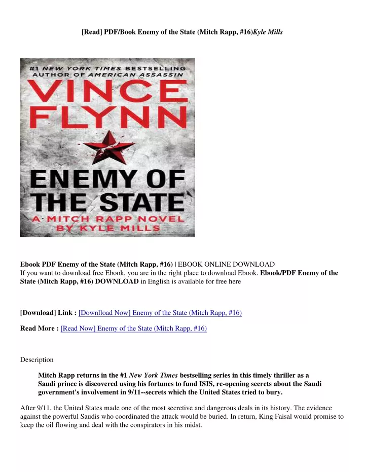 PPT [Download Book] Enemy of the State (Mitch Rapp, 16) Kyle Mills