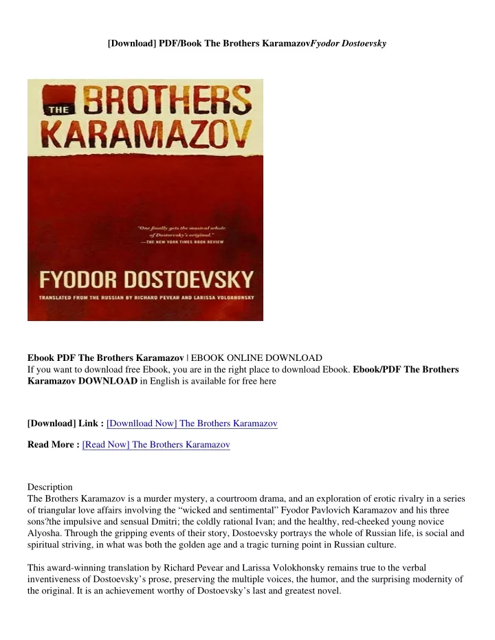 download pdf book the brothers karamazov fyodor