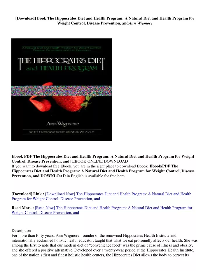 download book the hippocrates diet and health