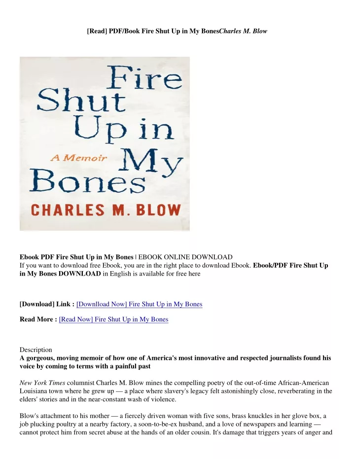 read pdf book fire shut up in my bones charles