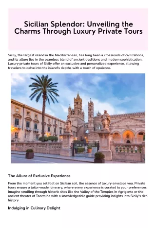 Sicilian Splendor: Unveiling the Charms Through Luxury Private Tours