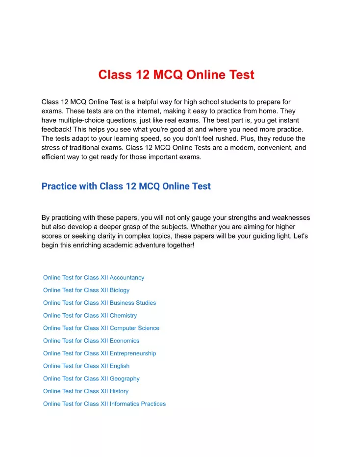 class 12 mcq online test