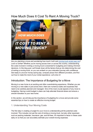 How Much Does It Cost To Rent A Moving Truck