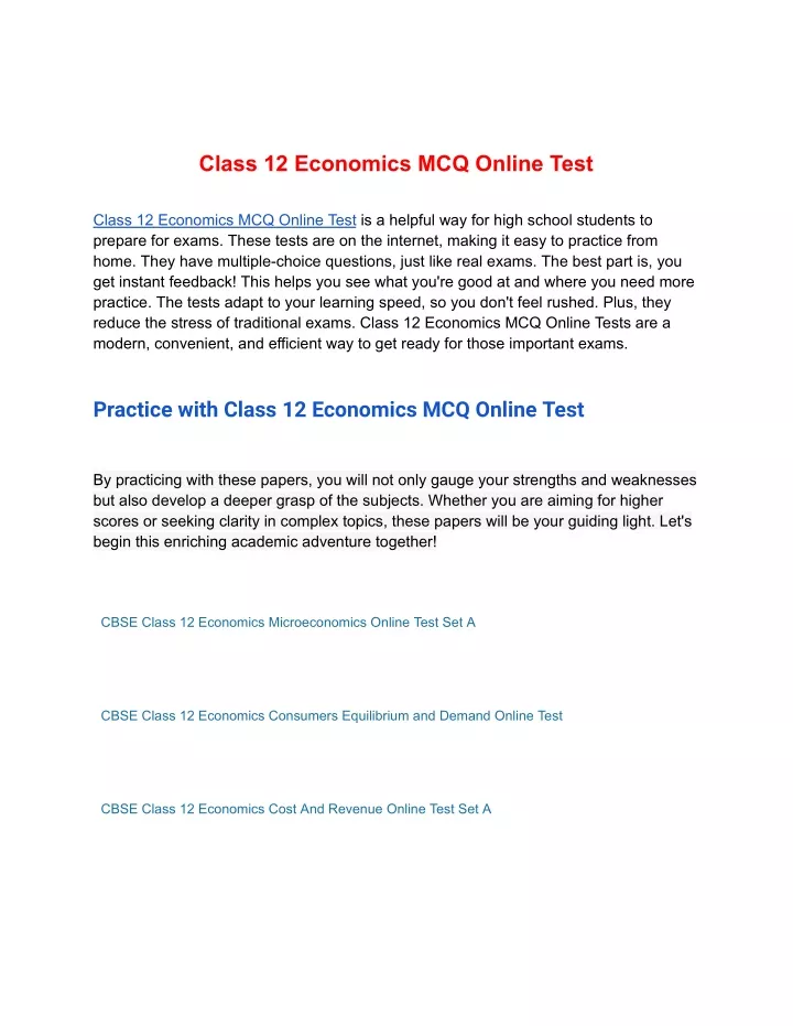 class 12 economics mcq online test