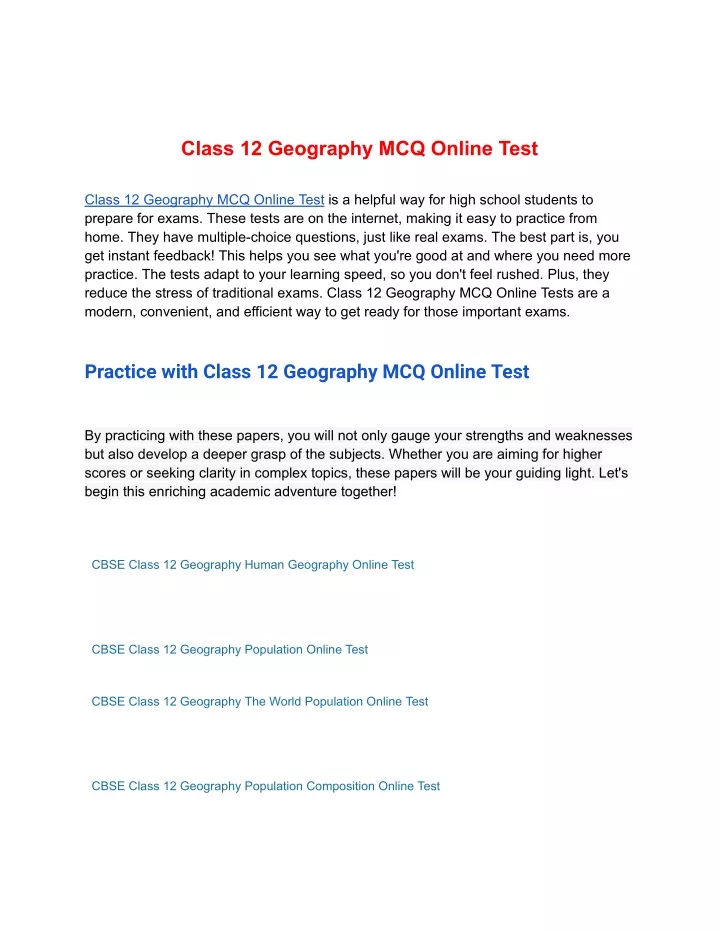 class 12 geography mcq online test