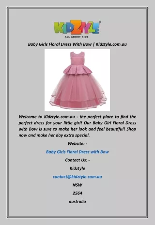Baby Girls Floral Dress With Bow  Kidztyle.com