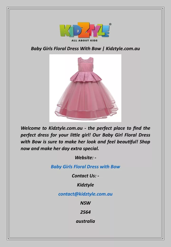 baby girls floral dress with bow kidztyle com au
