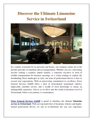 Discover the Ultimate Limousine Service in Switzerland