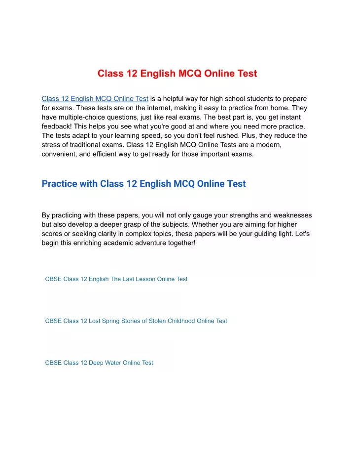 class 12 english mcq online test
