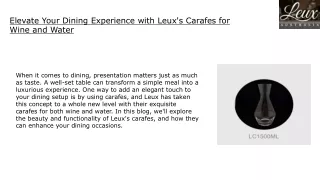 Elevate Your Dining Experience with Leux's Carafes for Wine and Water