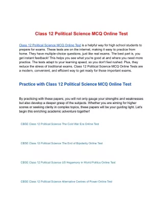 class 12 political science mcq online test