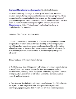 contract manufacturing companies redefining