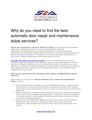 Why do you need to find the best automatic door repair and maintenance dubai services