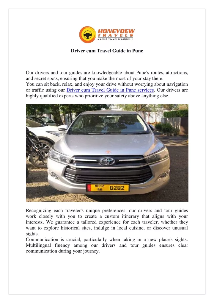 driver cum travel guide in pune