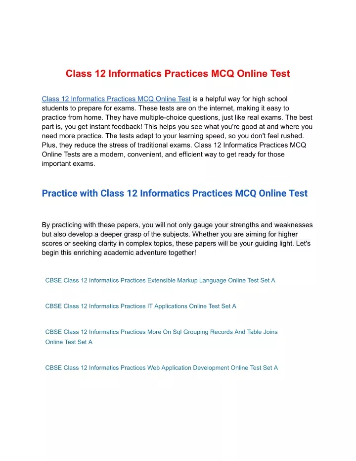 class 12 informatics practices mcq online test