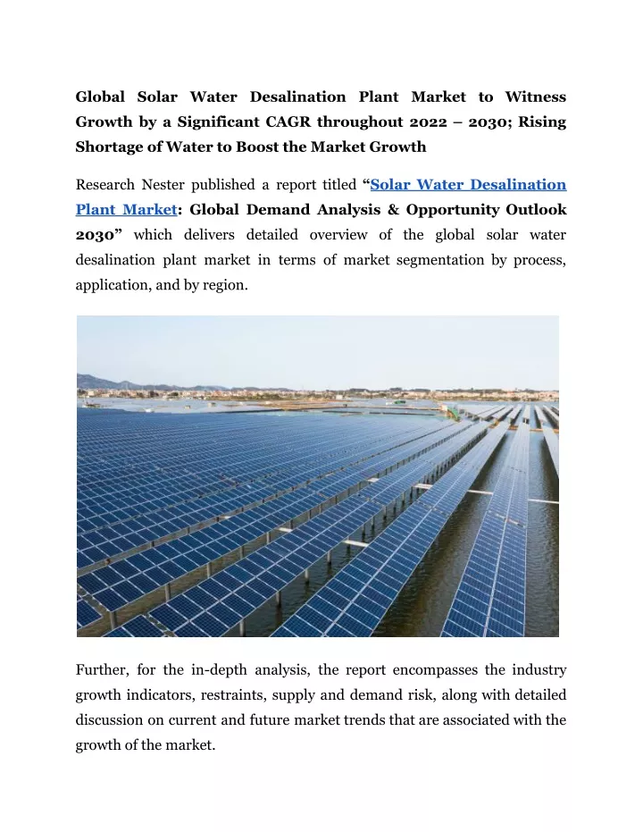 global solar water desalination plant market