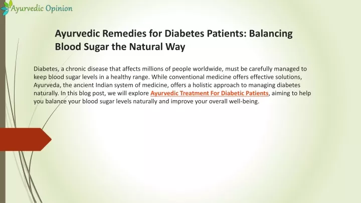 ayurvedic remedies for diabetes patients balancing blood sugar the natural way