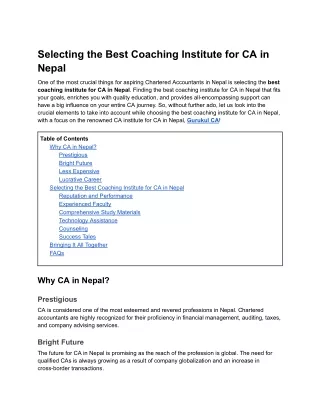 Selecting the Best Coaching Institute for CA in Nepal