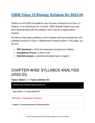 CBSE Class 12 Biology Syllabus for 2023-24
