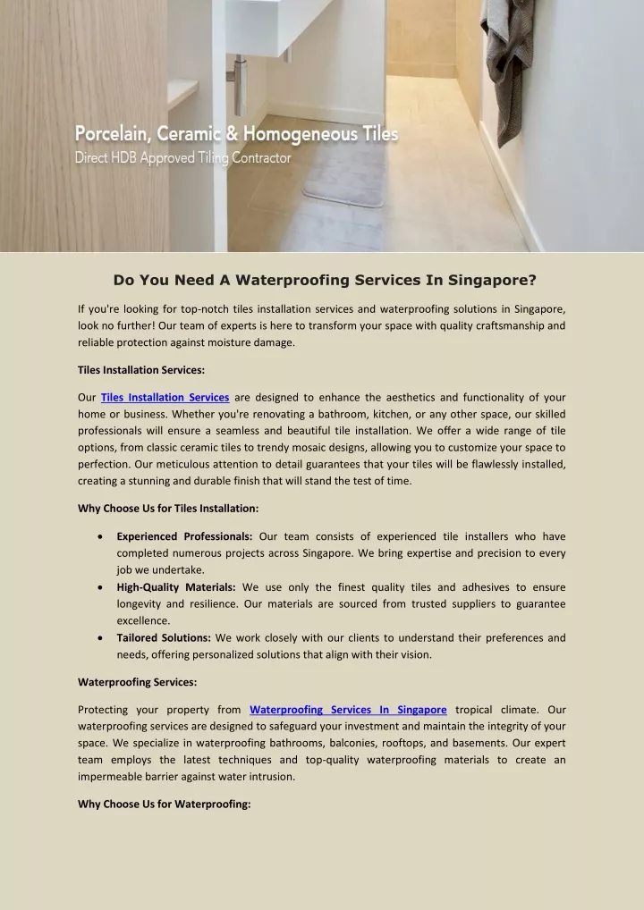 do you need a waterproofing services in singapore