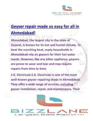 Best Gas Geyser Service Center Bizzlane in Ahmedabad Offers a platform to find t