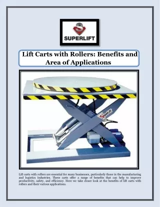 Lift Carts with Rollers Benefits and Area of Applications
