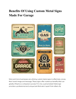 Benefits Of Using Custom Metal Signs Made For Garage