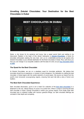Zokolat Chocolates: Best Chocolates in Dubai