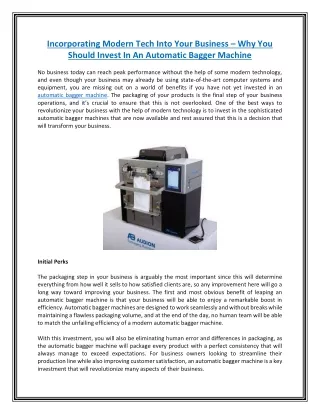 Incorporating Modern Tech Into Your Business – Why You Should Invest In An Automatic Bagger Machine