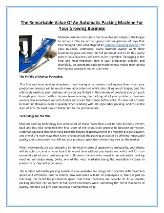 The Remarkable Value Of An Automatic Packing Machine For Your Growing Business