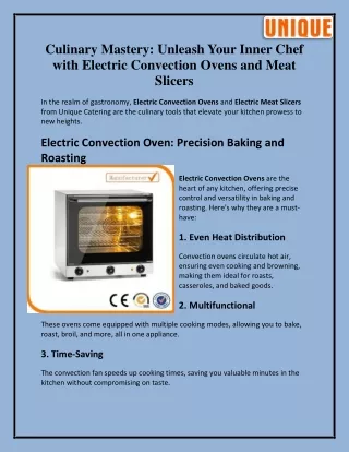 Culinary Mastery Unleash Your Inner Chef with Electric Convection Ovens and Meat Slicers