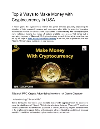 Top 10 Ways to Make Money with Cryptocurrency in USA