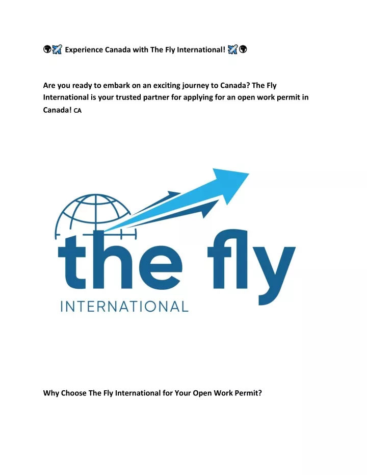 experience canada with the fly international