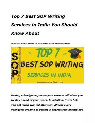 Top 7 Best SOP Writing Services in India You Should Know About