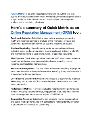 quick metrix is an online reputation management