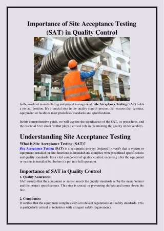 Importance of Site Acceptance Testing (SAT) in Quality Control