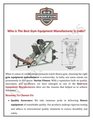 Who is The Best Gym Equipment Manufacturer in India?